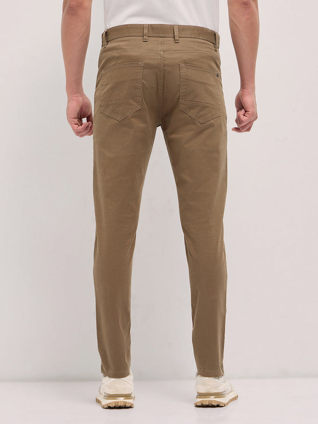 Men Brown Solid Slim Fit Casual Chino Trouser