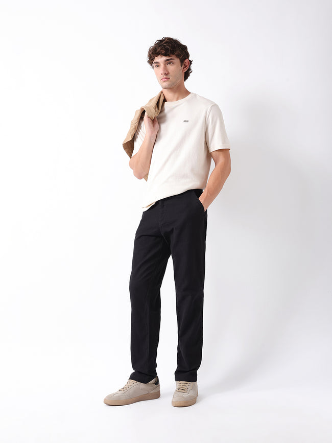Men Black Self Design Trouser