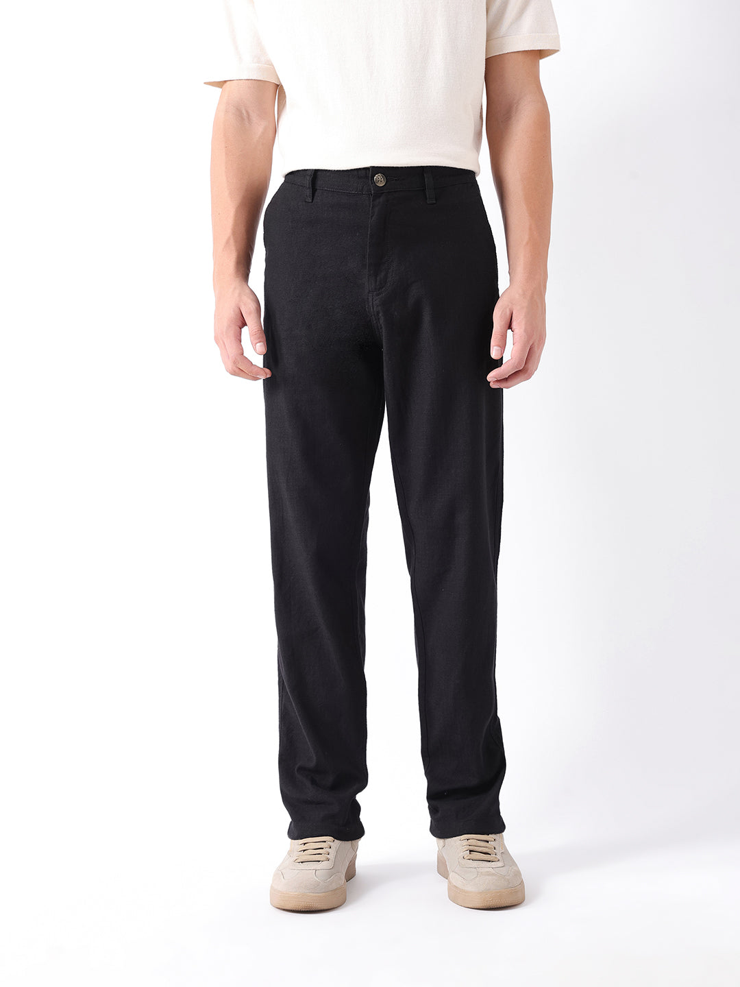 Men Black Self Design Trouser
