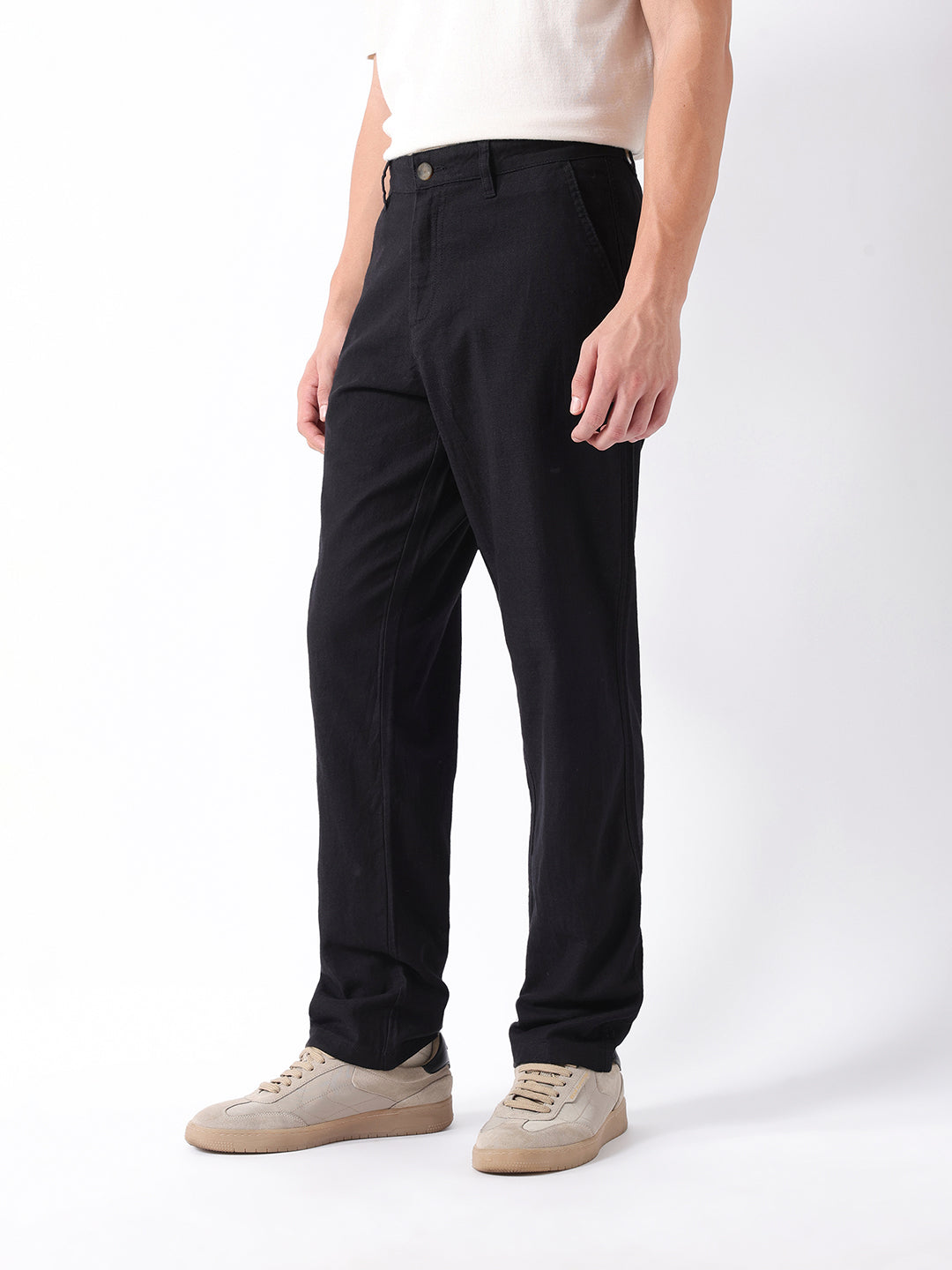 Men Black Self Design Trouser
