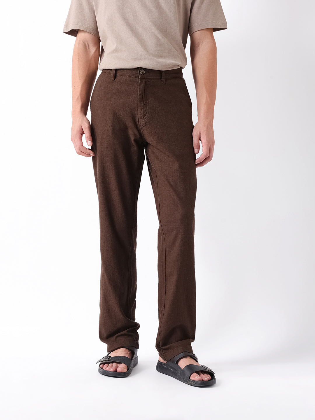 Men Brown Self Design Trouser