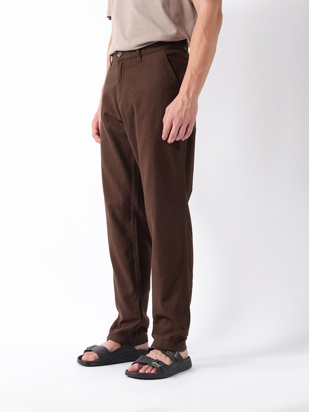 Men Brown Self Design Trouser