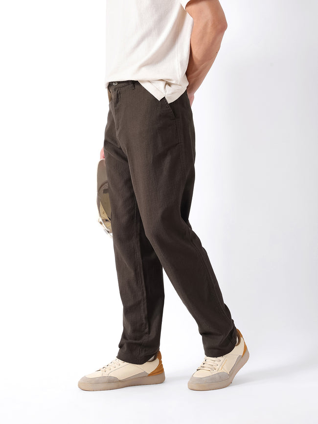 Men Olive Self Design Trouser