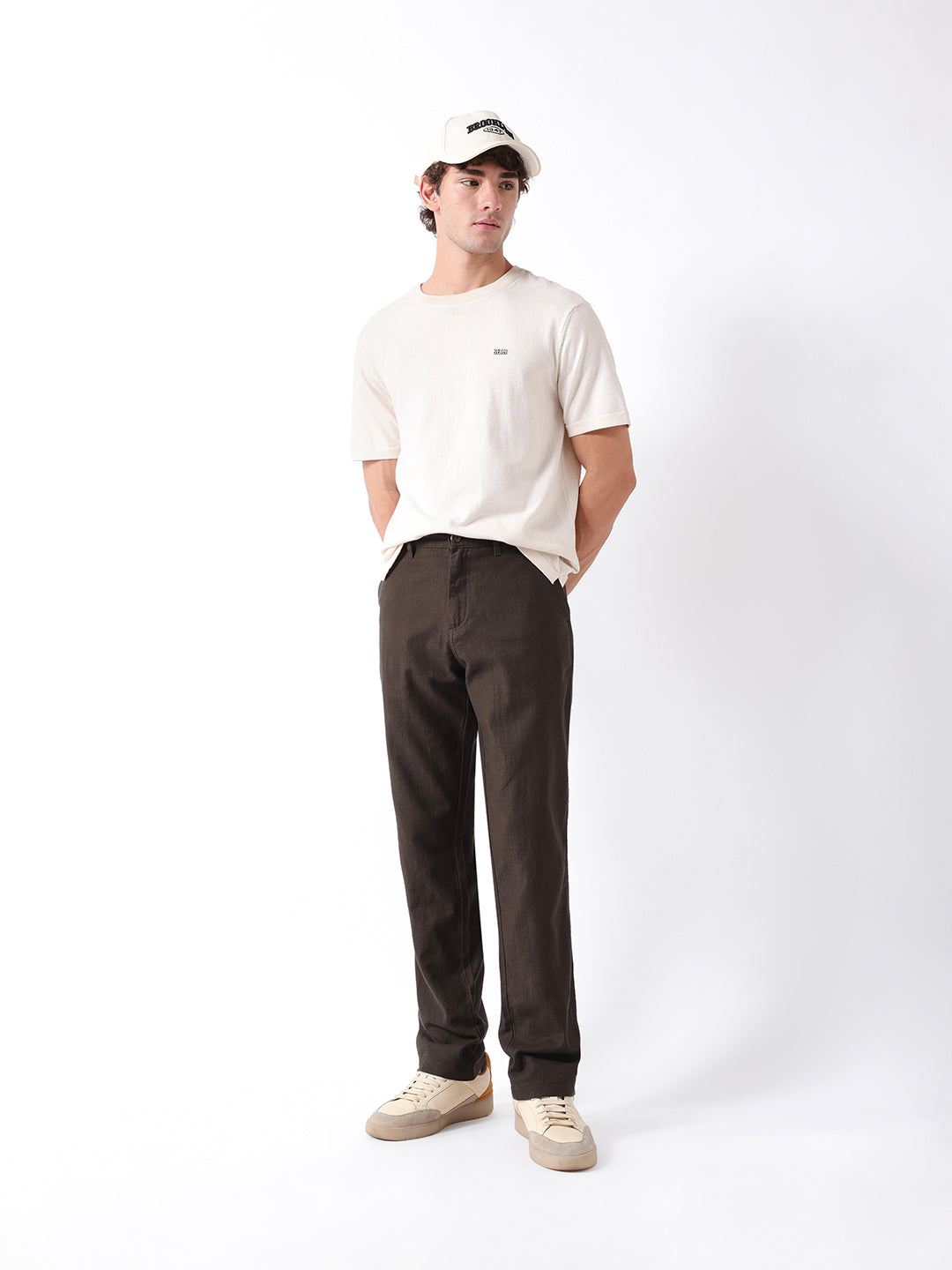 Men Olive Self Design Trouser