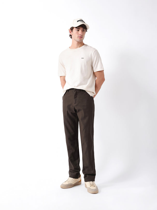 Men Olive Self Design Trouser