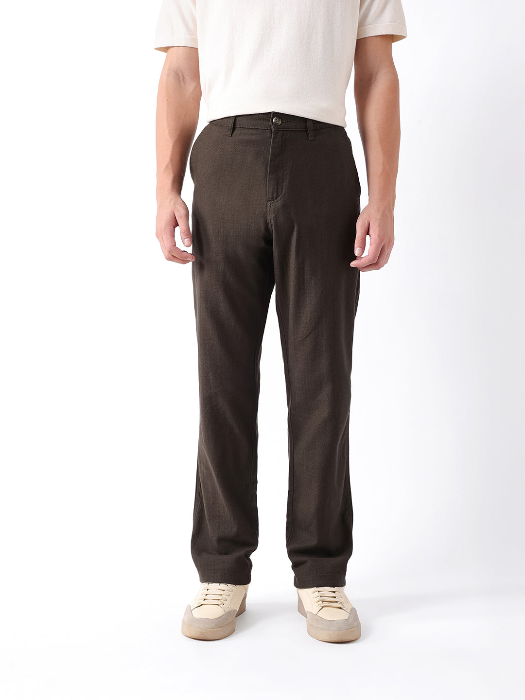 Men Olive Self Design Trouser
