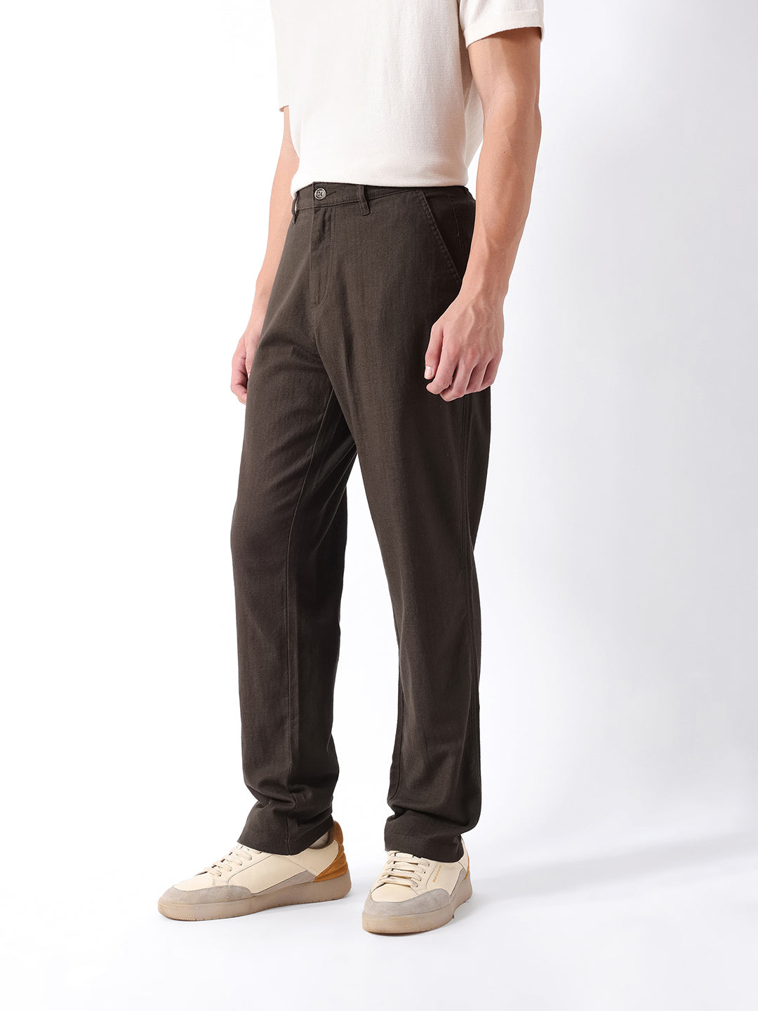 Men Olive Self Design Trouser