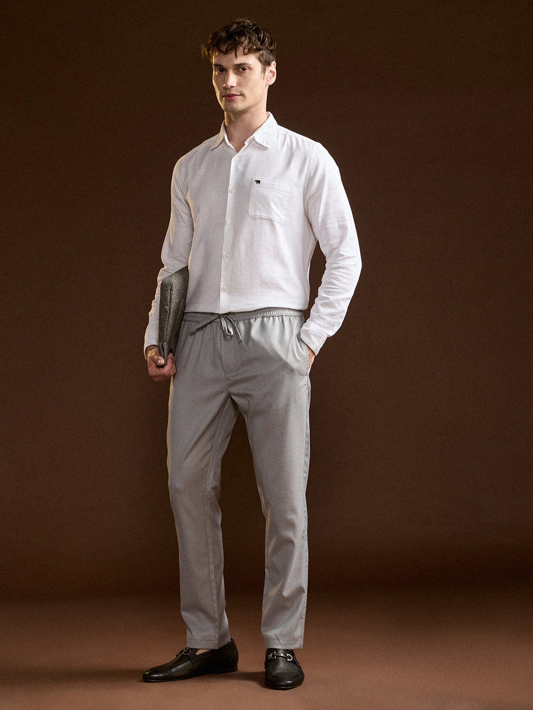 Men Grey Slim Fit Formal Trouser