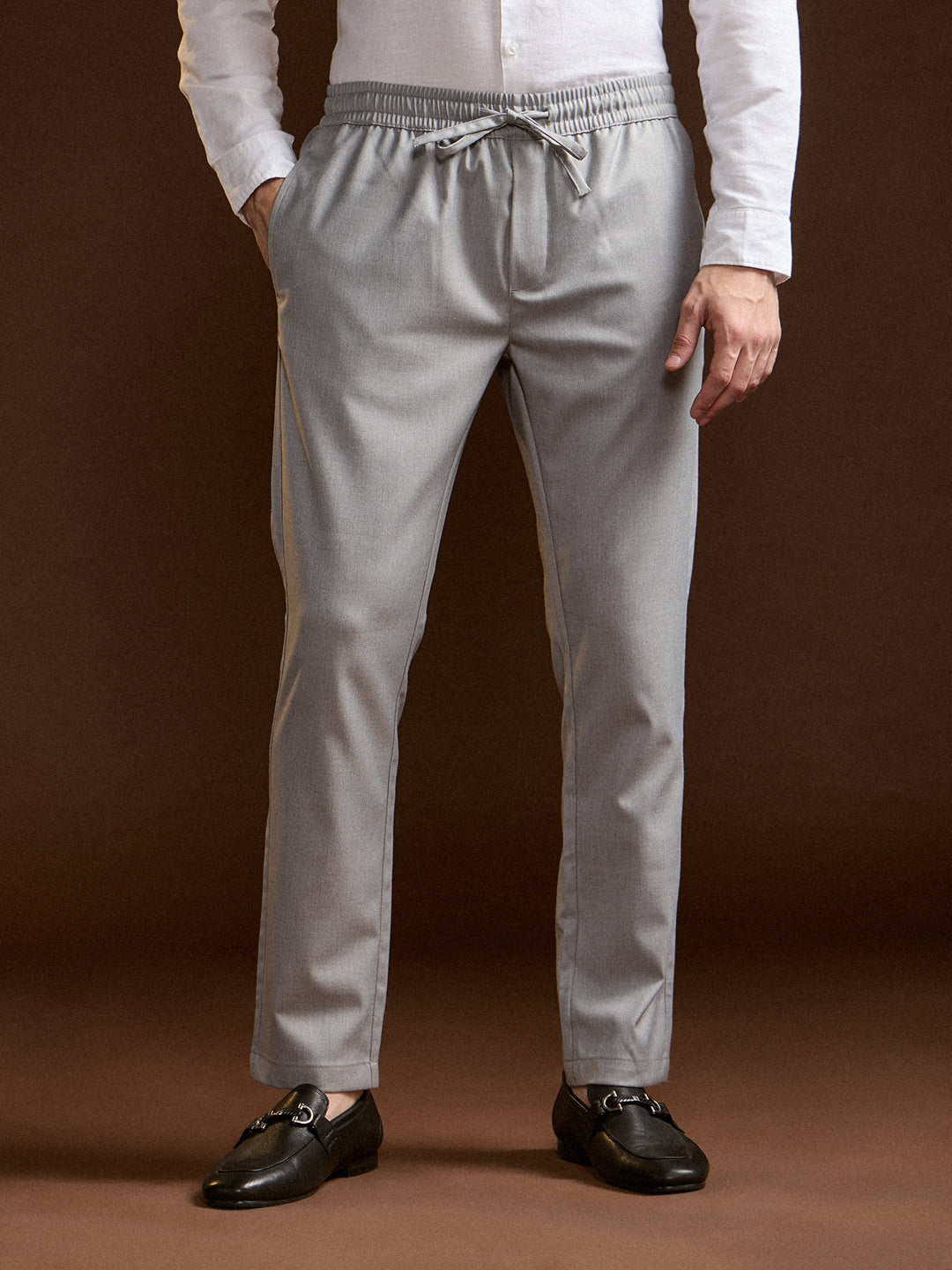Men Grey Slim Fit Formal Trouser