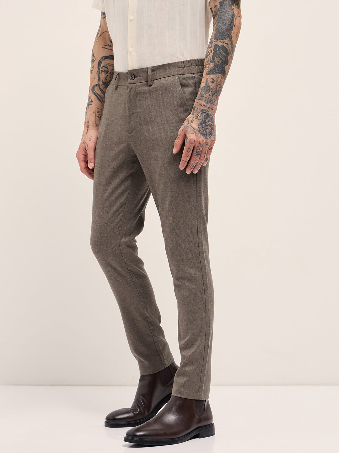 Men Brown Slim Fit Formal Trousers