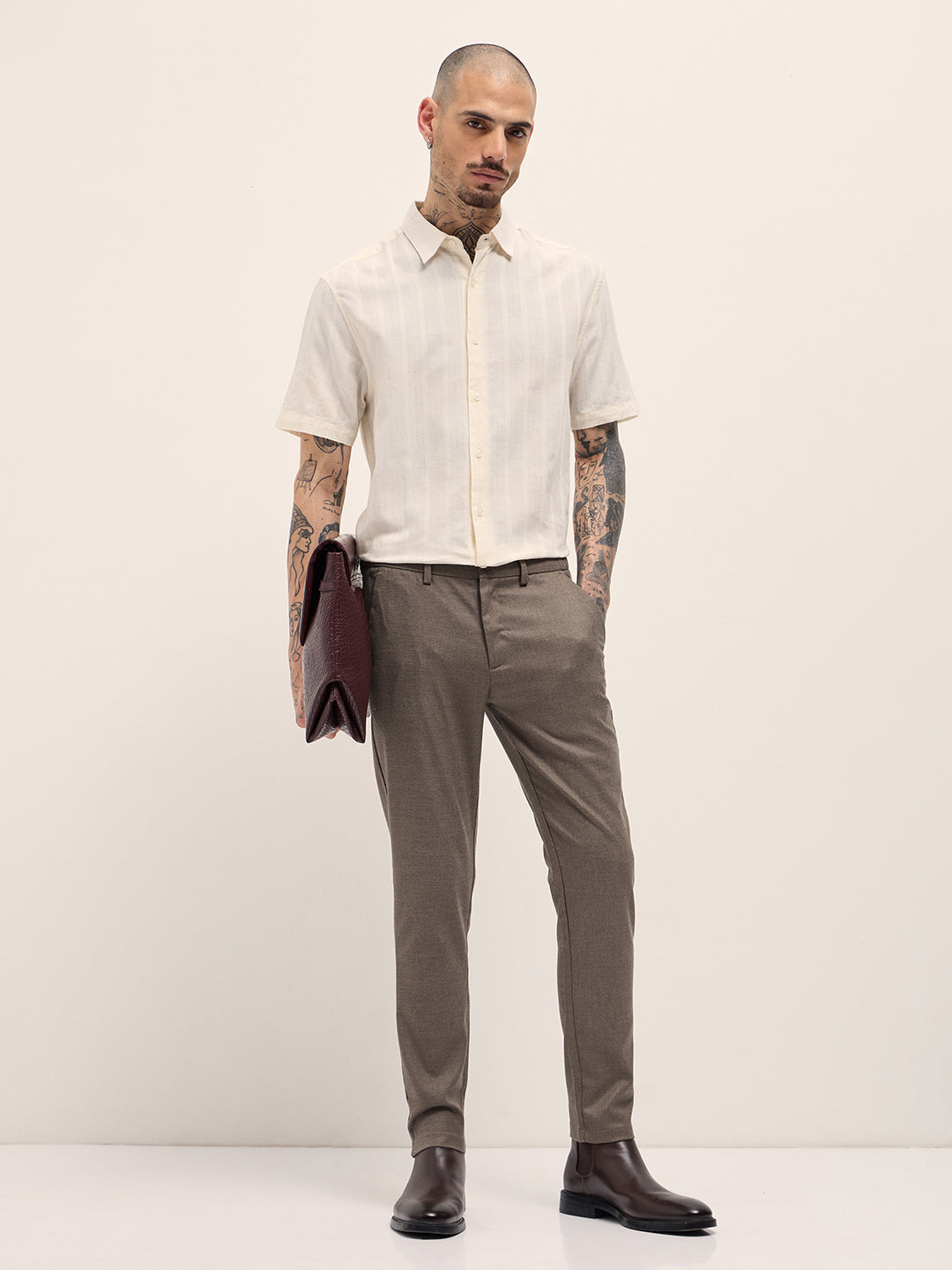 Men Brown Slim Fit Formal Trousers