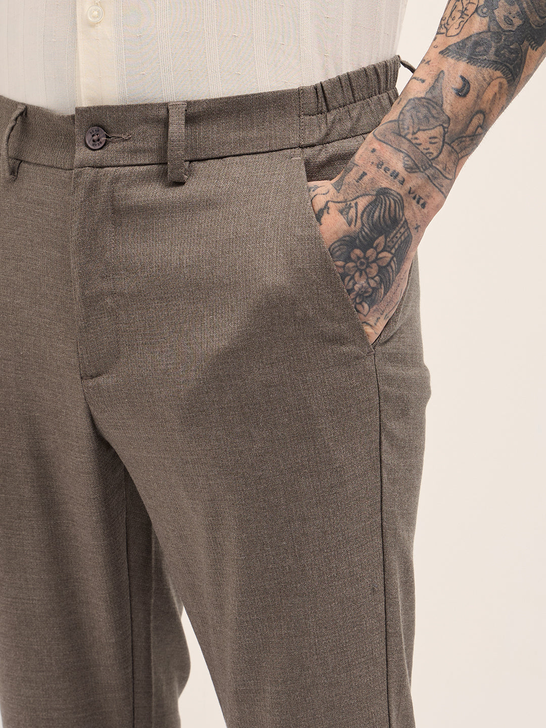 Men Brown Slim Fit Formal Trousers