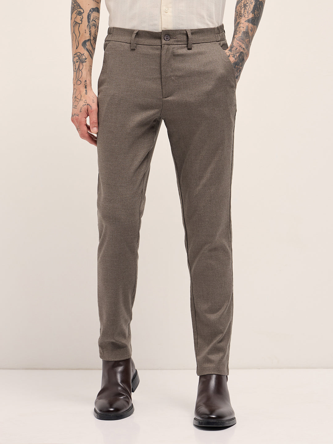 Men Brown Slim Fit Formal Trousers