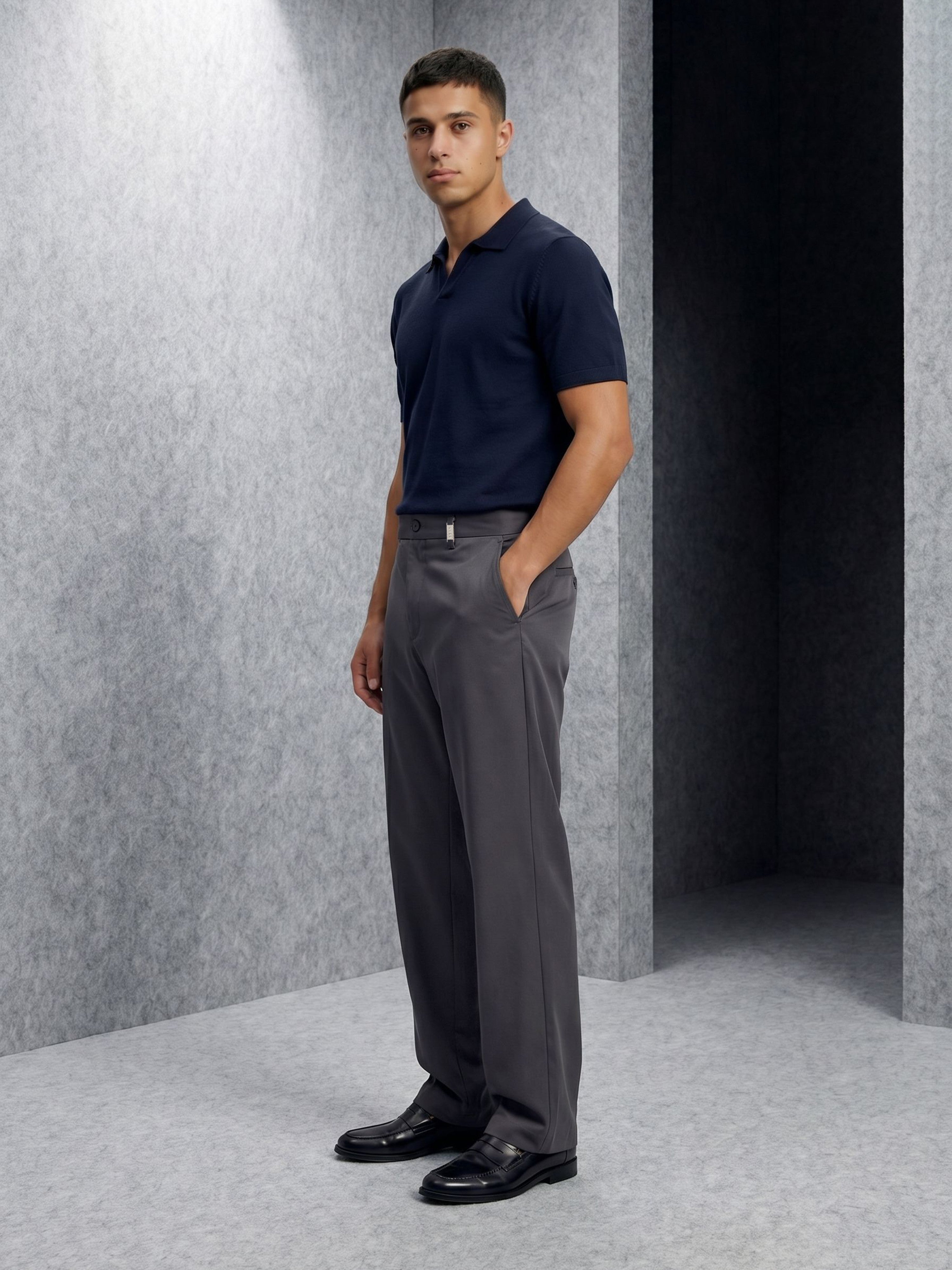 Men Grey Solid Casual Trouser