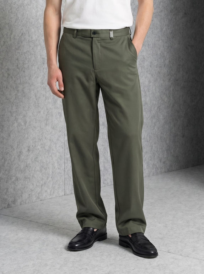 Men Olive Solid Casual Trouser