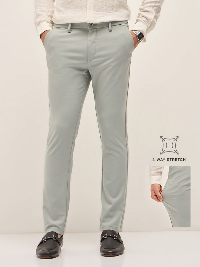 Men Grey Solid 4 Way Stretch Formal Trouser