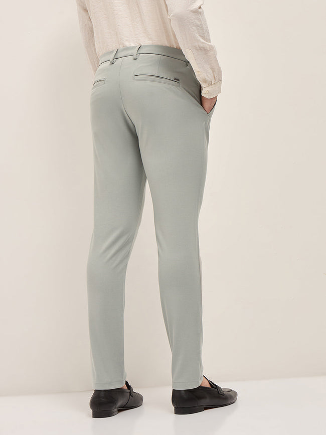 Men Grey Solid 4 Way Stretch Formal Trouser