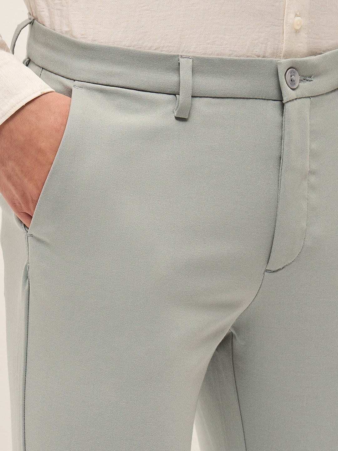 Men Grey Solid 4 Way Stretch Formal Trouser