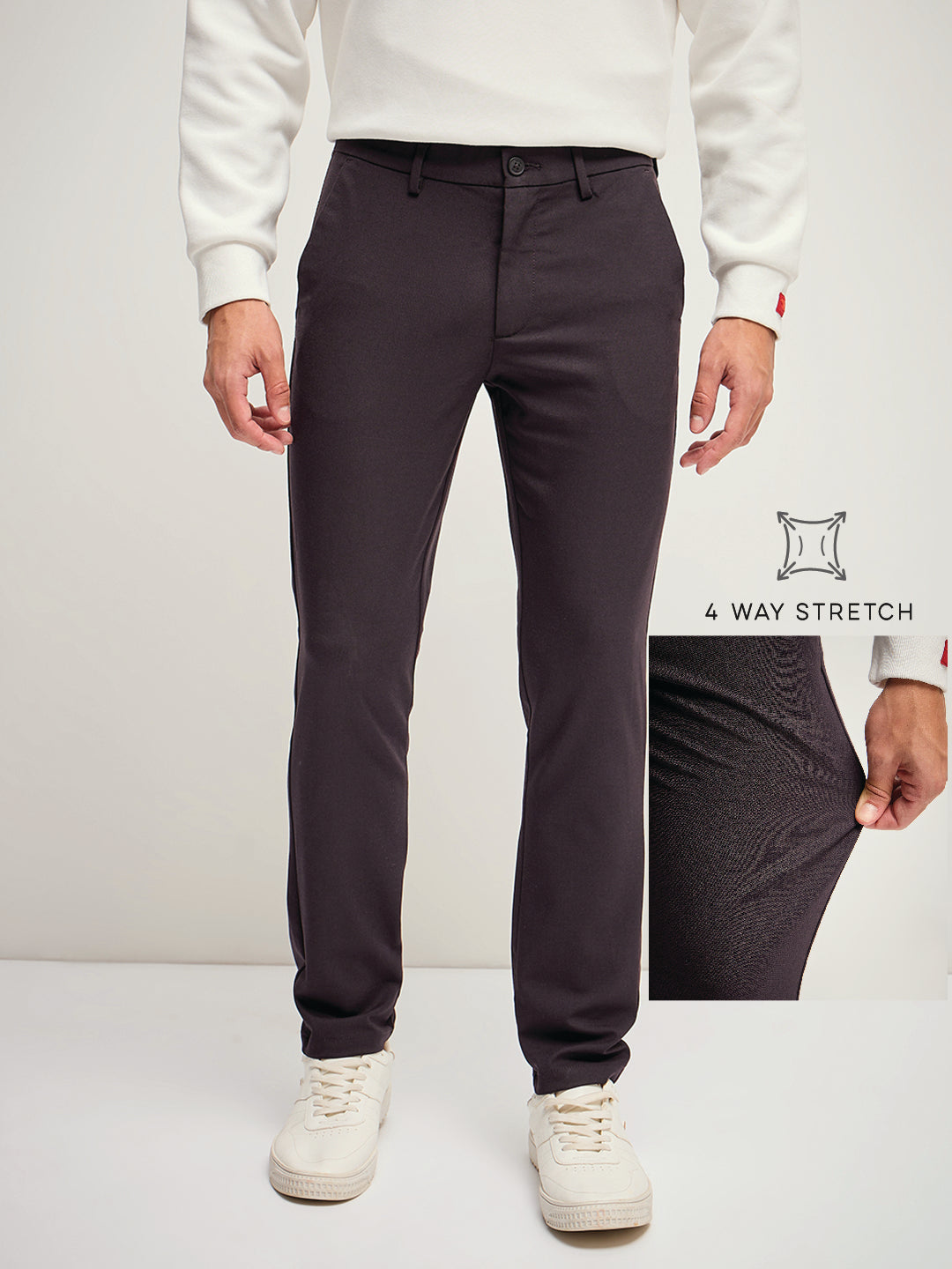 Men Brown 4 Way Stretch Formal Trouser