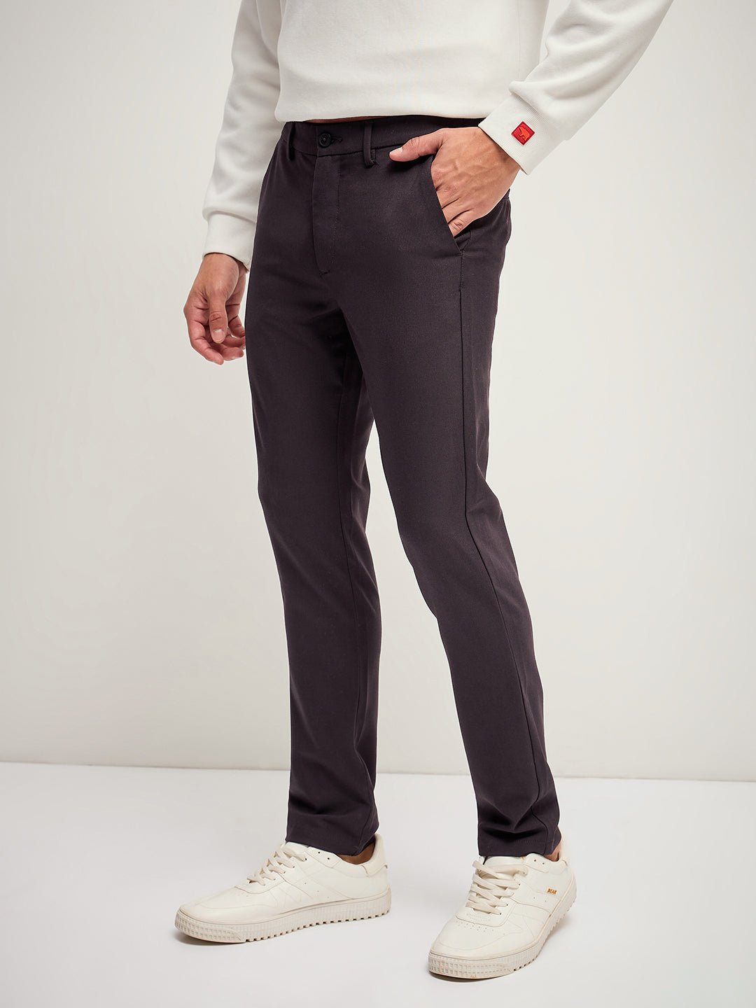 Men Brown 4 Way Stretch Formal Trouser