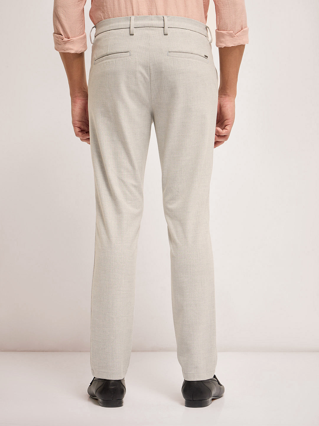 Men Grey Self Design 4 Way Stretch Formal Trouser