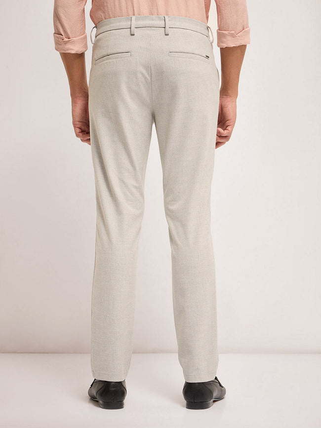 Men Grey Self Design 4 Way Stretch Formal Trouser