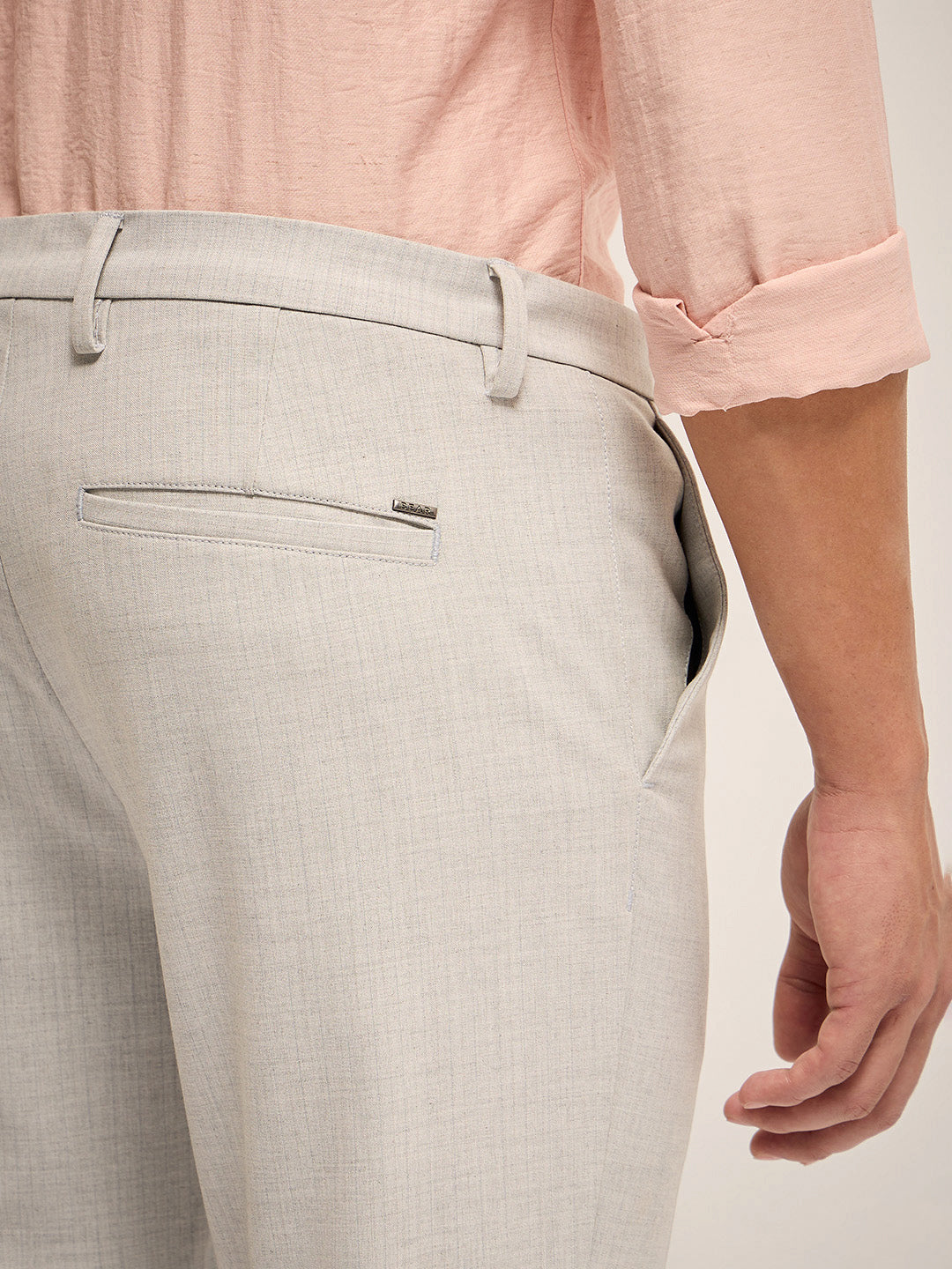 Men Grey Self Design 4 Way Stretch Formal Trouser