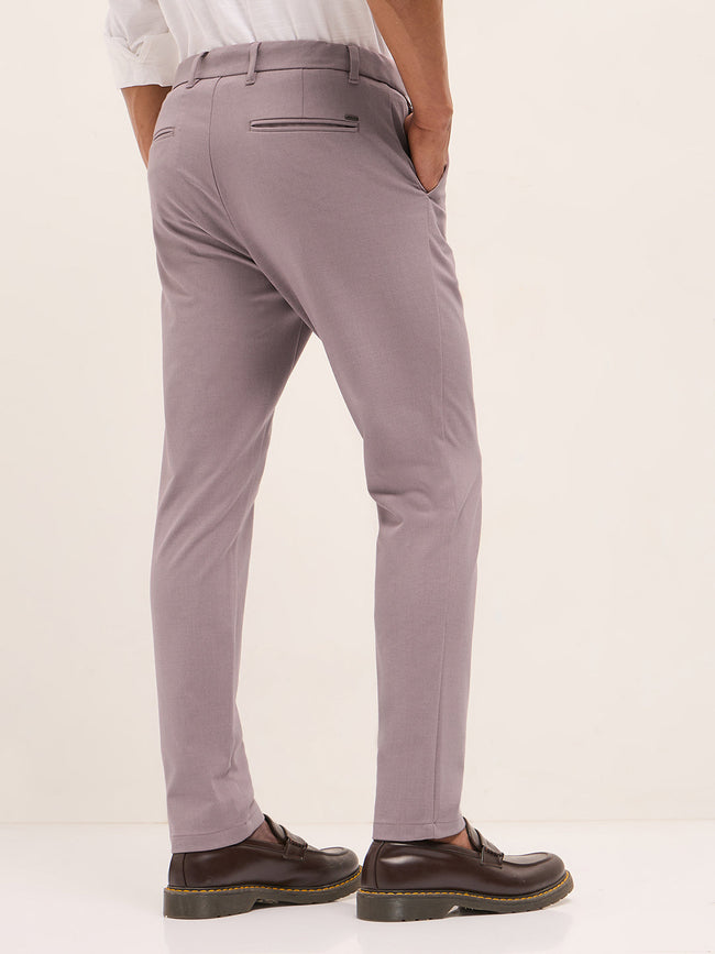Men Pink Solid Polyester Blend Slim Fit Formal Trousers