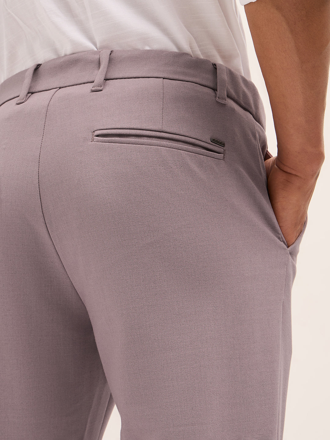 Men Pink Solid Polyester Blend Slim Fit Formal Trousers