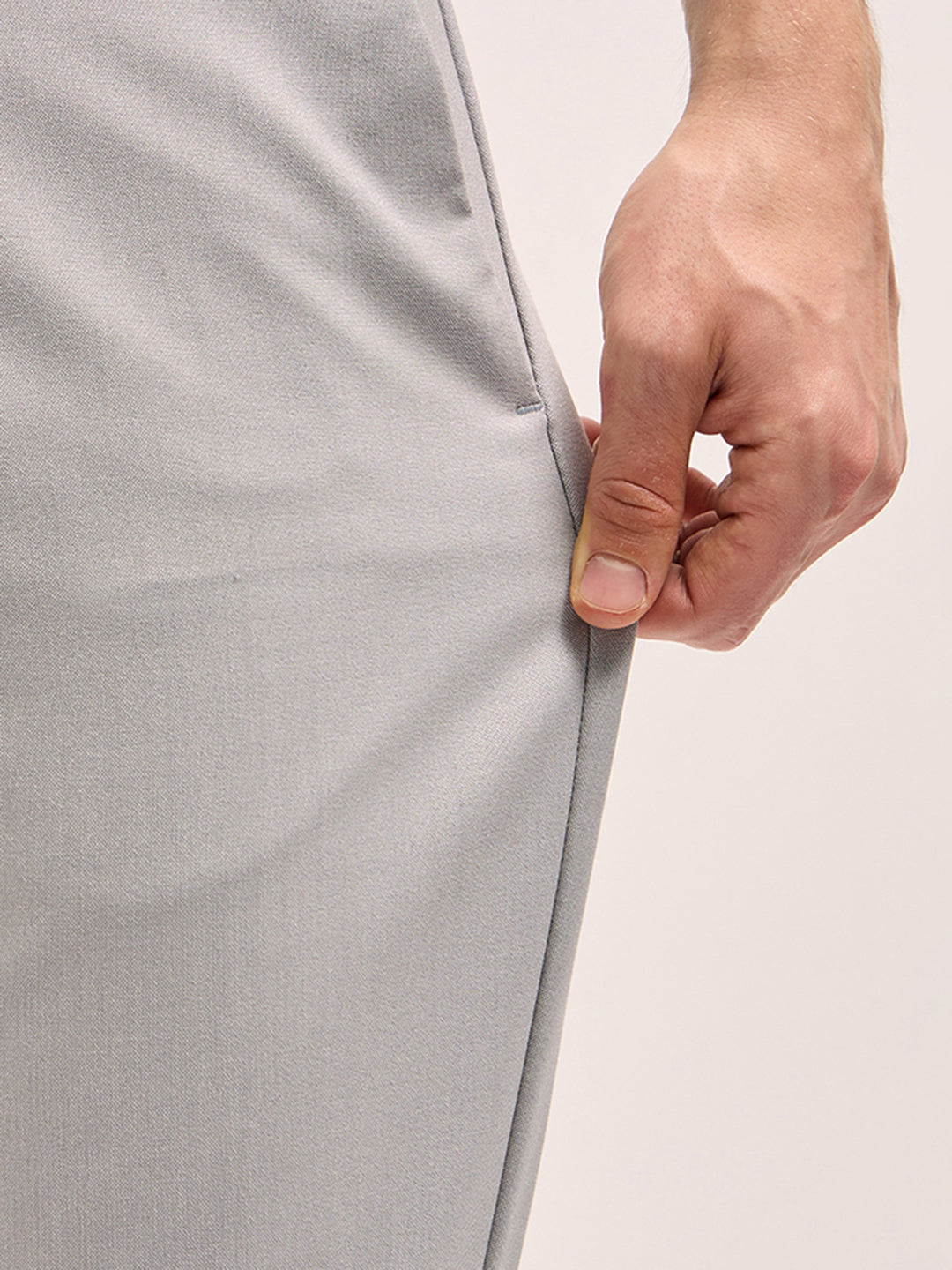 Men Light Grey Solid 4 Way Stretch Formal Trouser