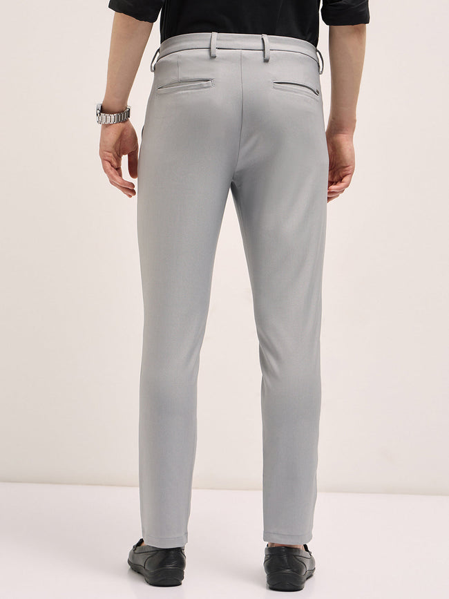 Men Grey Solid 4 Way Stretch Formal Trouser