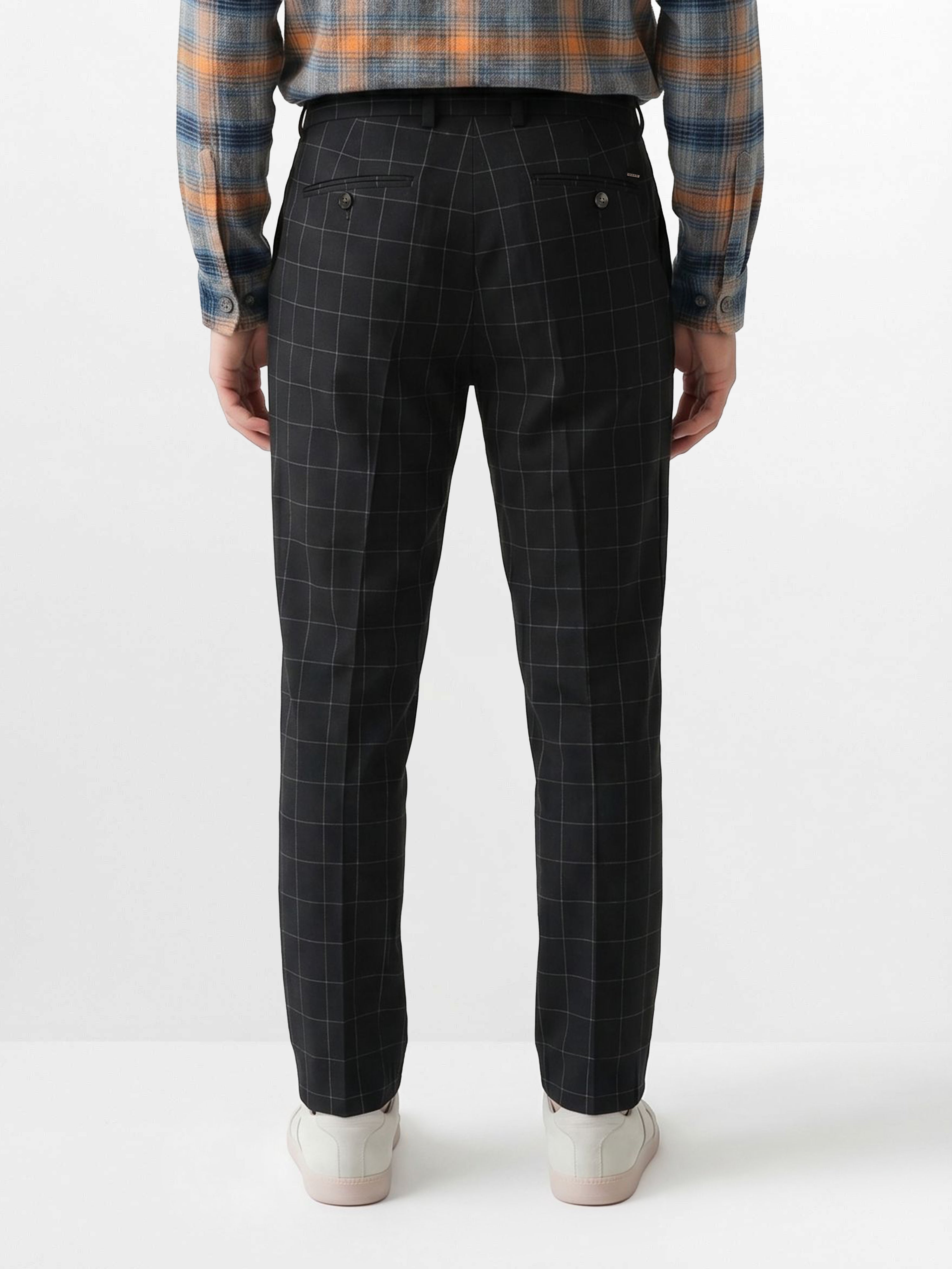 Men Black Checked Formal Trouser
