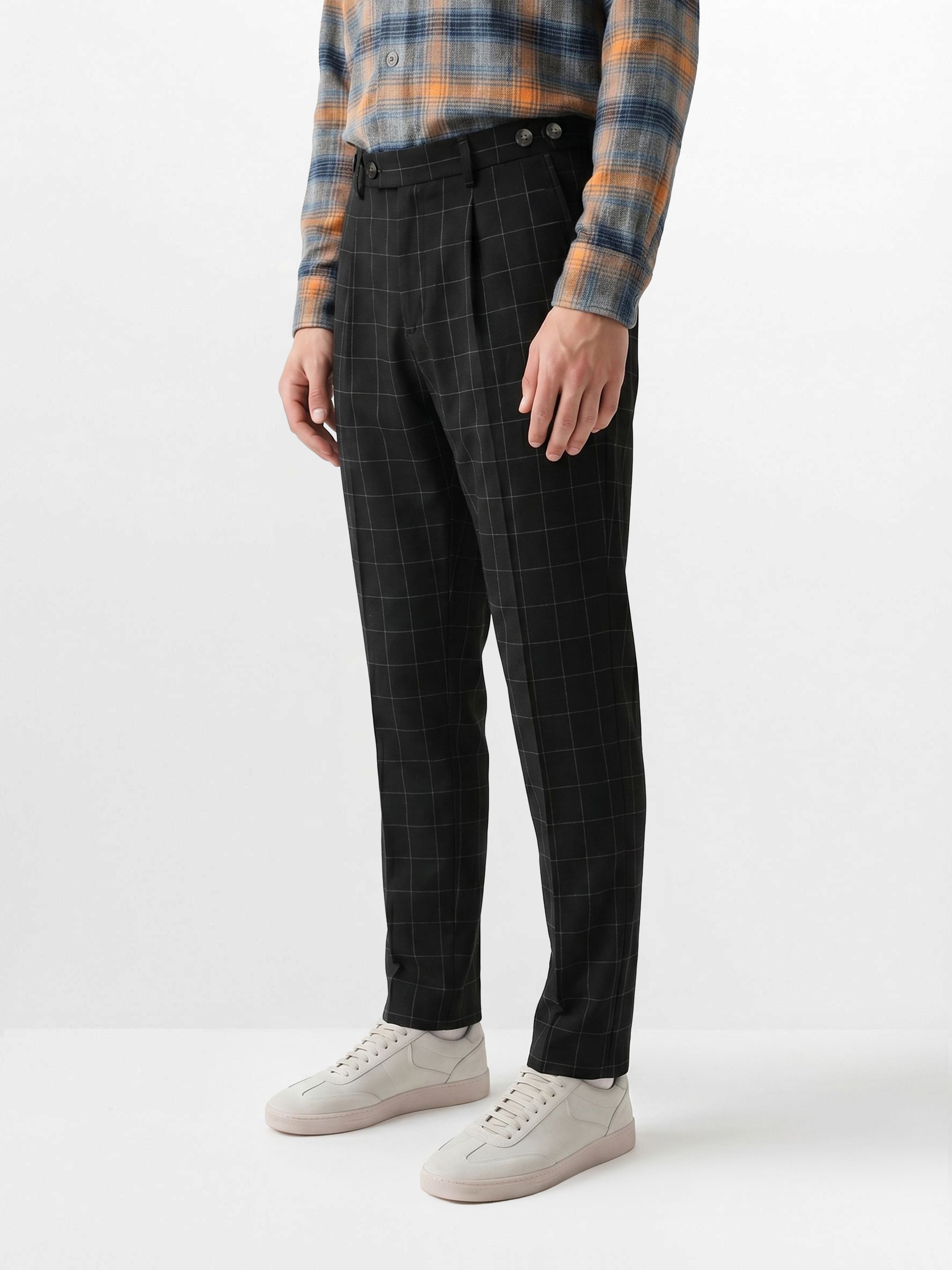 Men Black Checked Formal Trouser