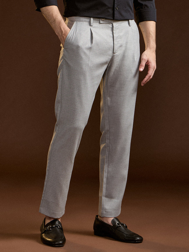 Men Grey Solid Regular Fit Formal Trouser