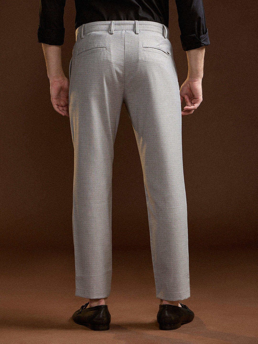 Men Grey Solid Regular Fit Formal Trouser