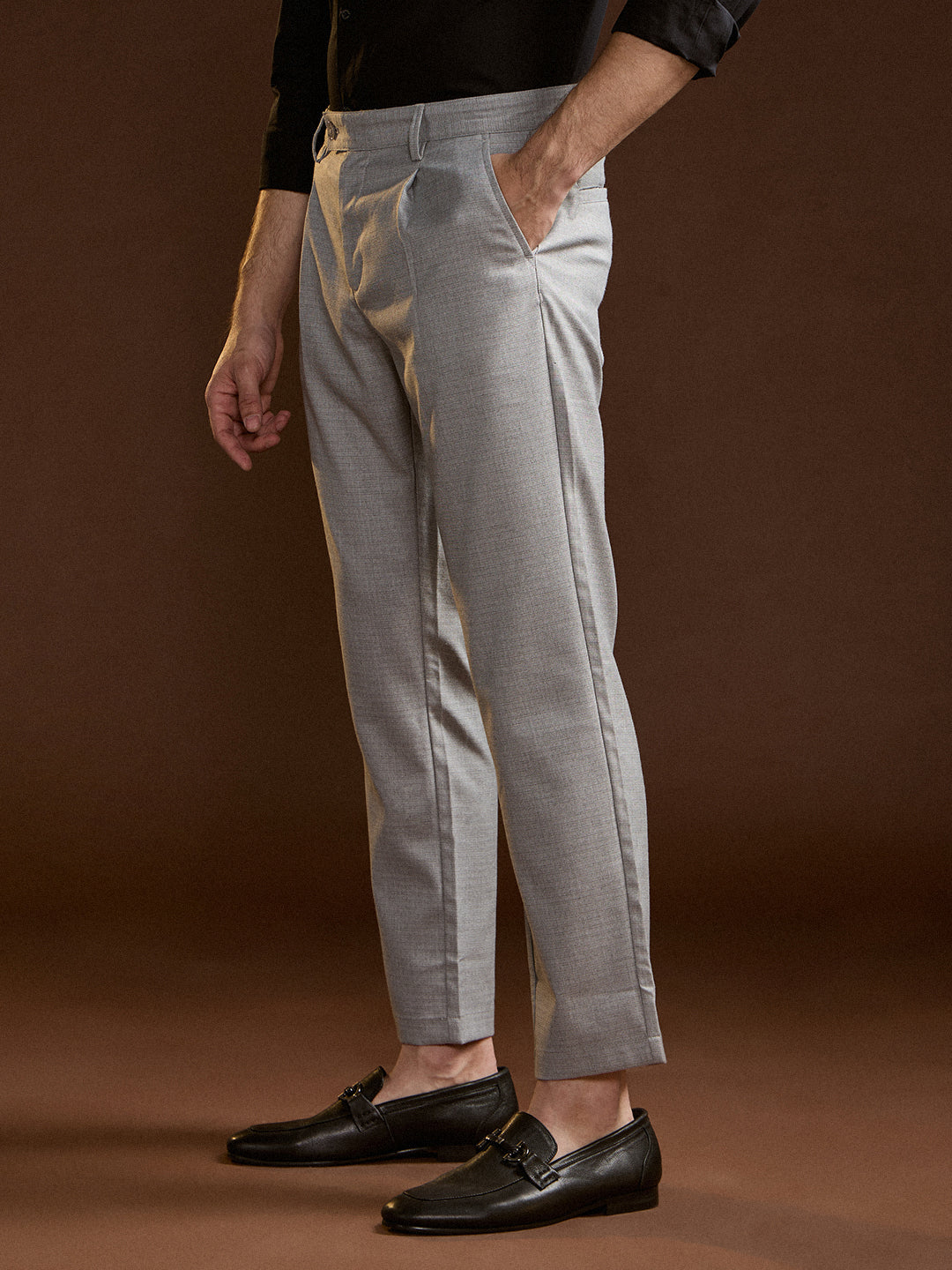 Men Grey Solid Regular Fit Formal Trouser