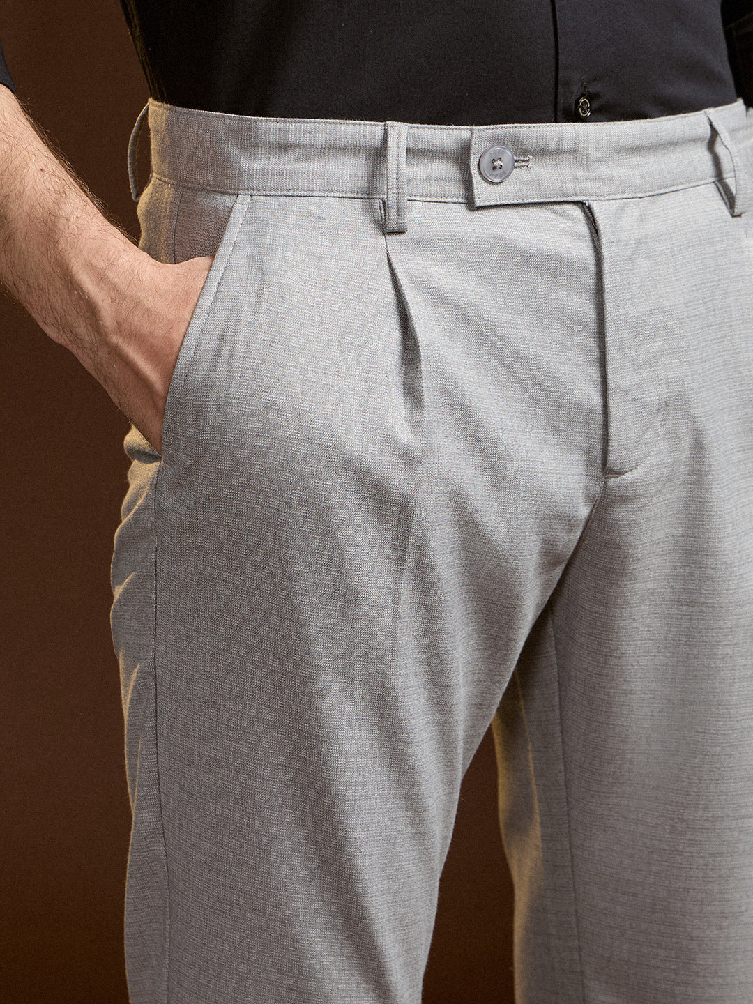 Men Grey Solid Regular Fit Formal Trouser