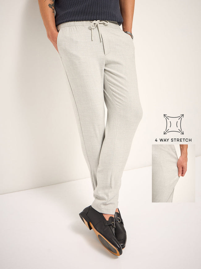 Men Grey Solid 4 Way Stretch Formal Trouser