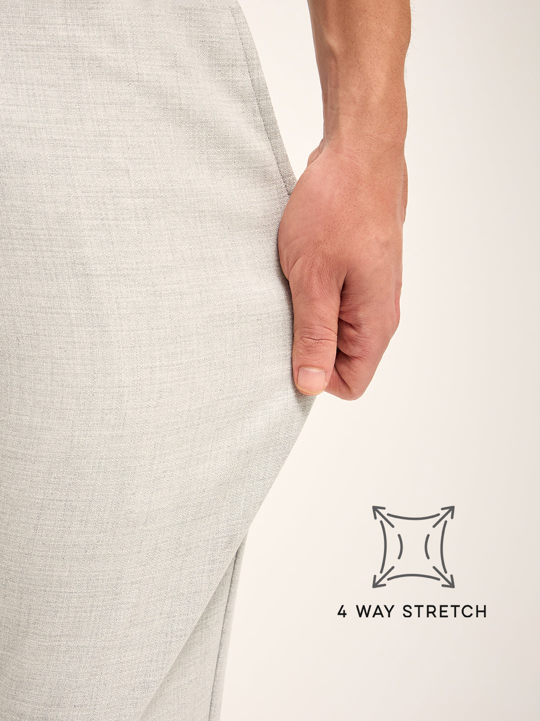 Men Grey Solid 4 Way Stretch Formal Trouser