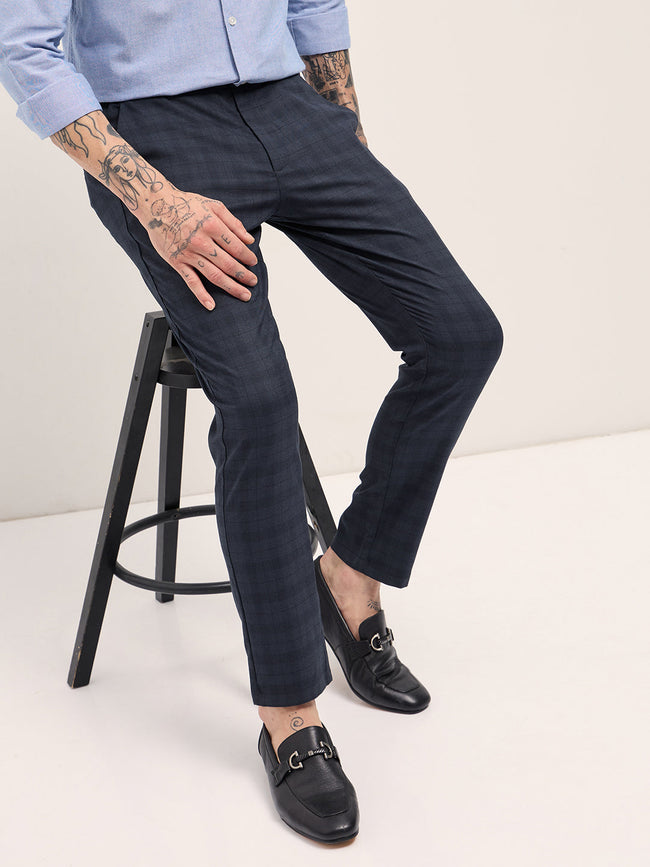 Men Blue Slim Fit Formal Trousers