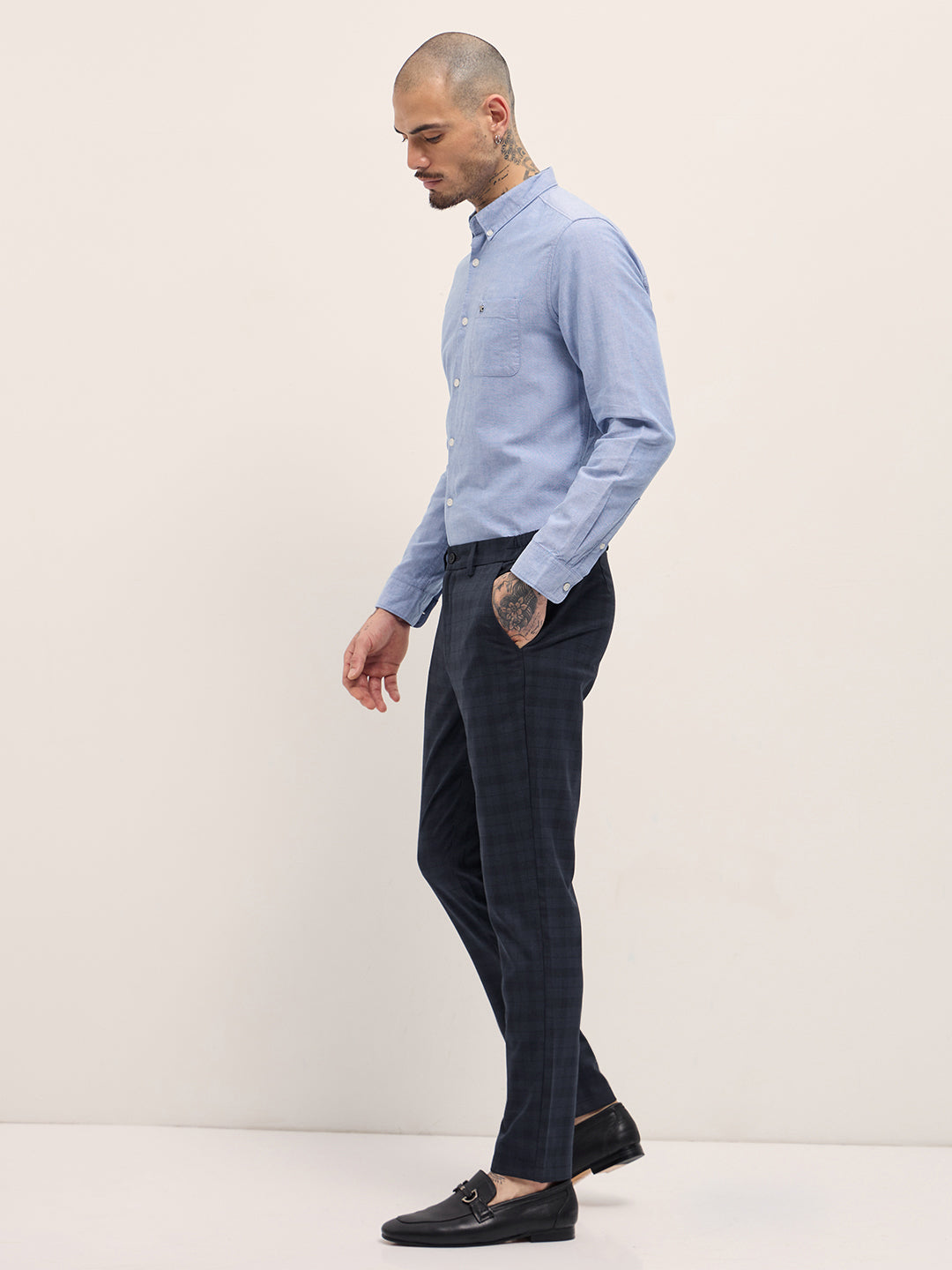 Men Blue Slim Fit Formal Trousers