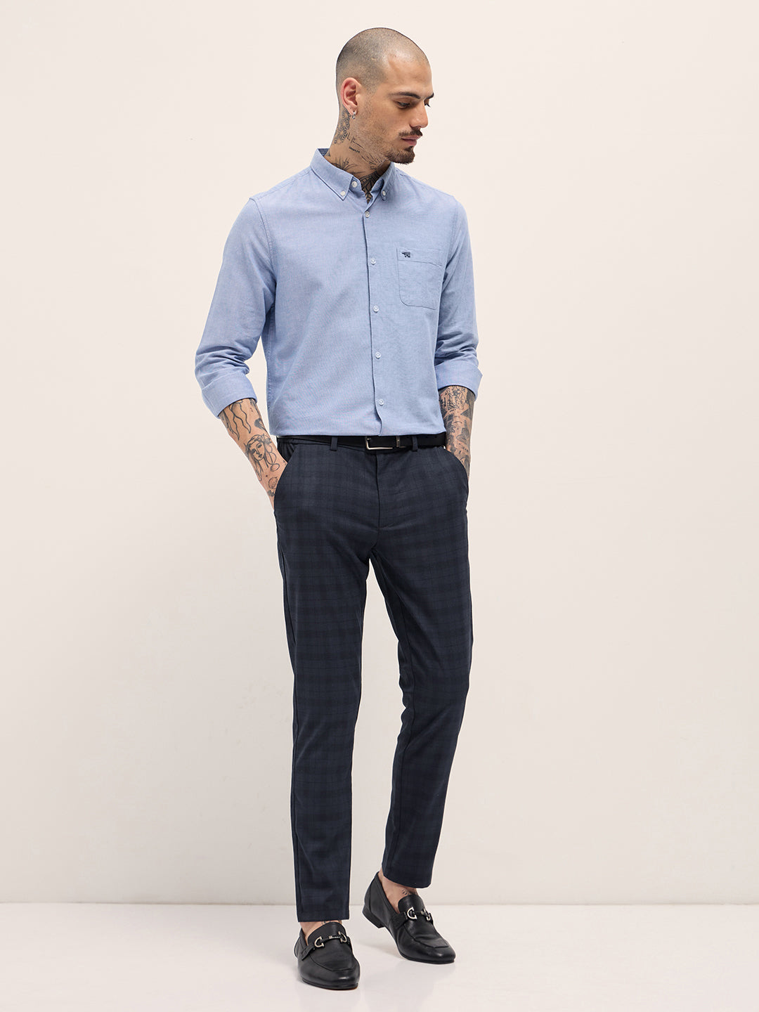 Men Blue Slim Fit Formal Trousers