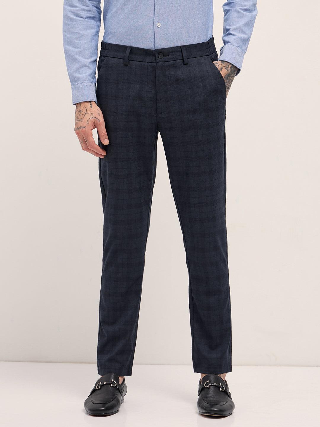 Men Blue Slim Fit Formal Trousers