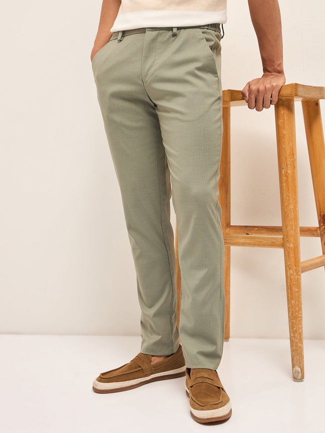 Men Green Slim Fit Formal Trousers