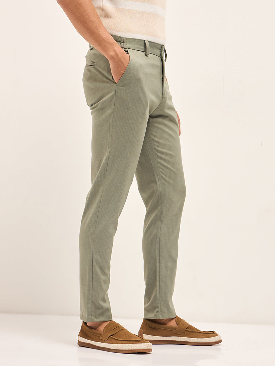 Men Green Slim Fit Formal Trousers