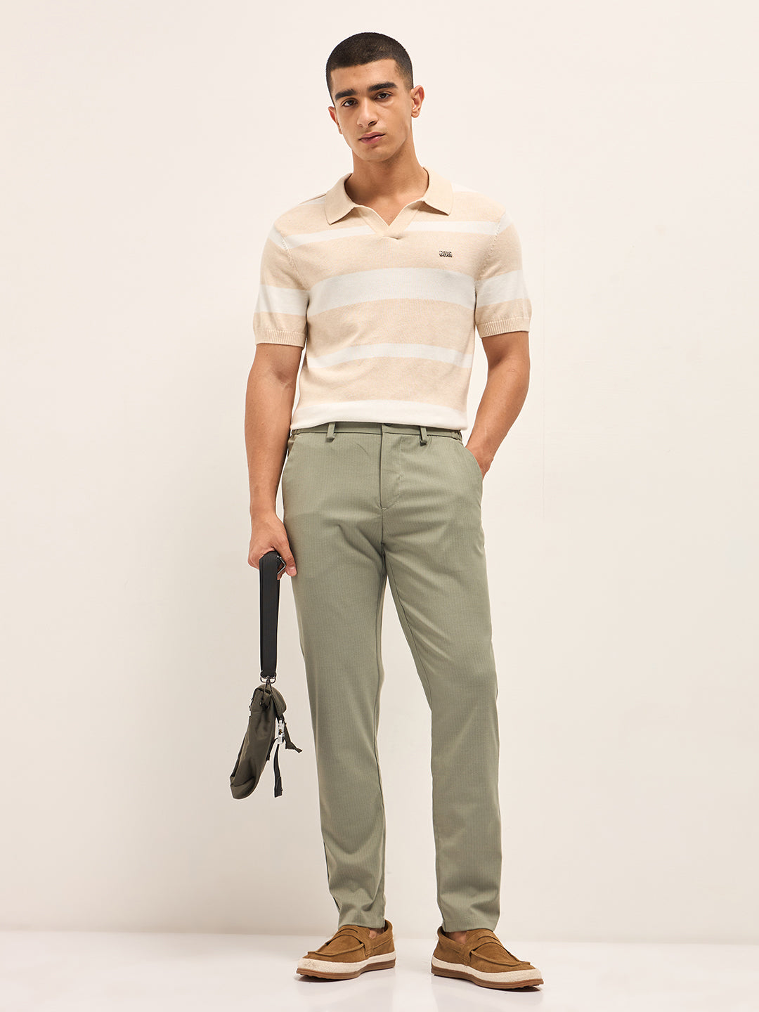 Men Green Slim Fit Formal Trousers