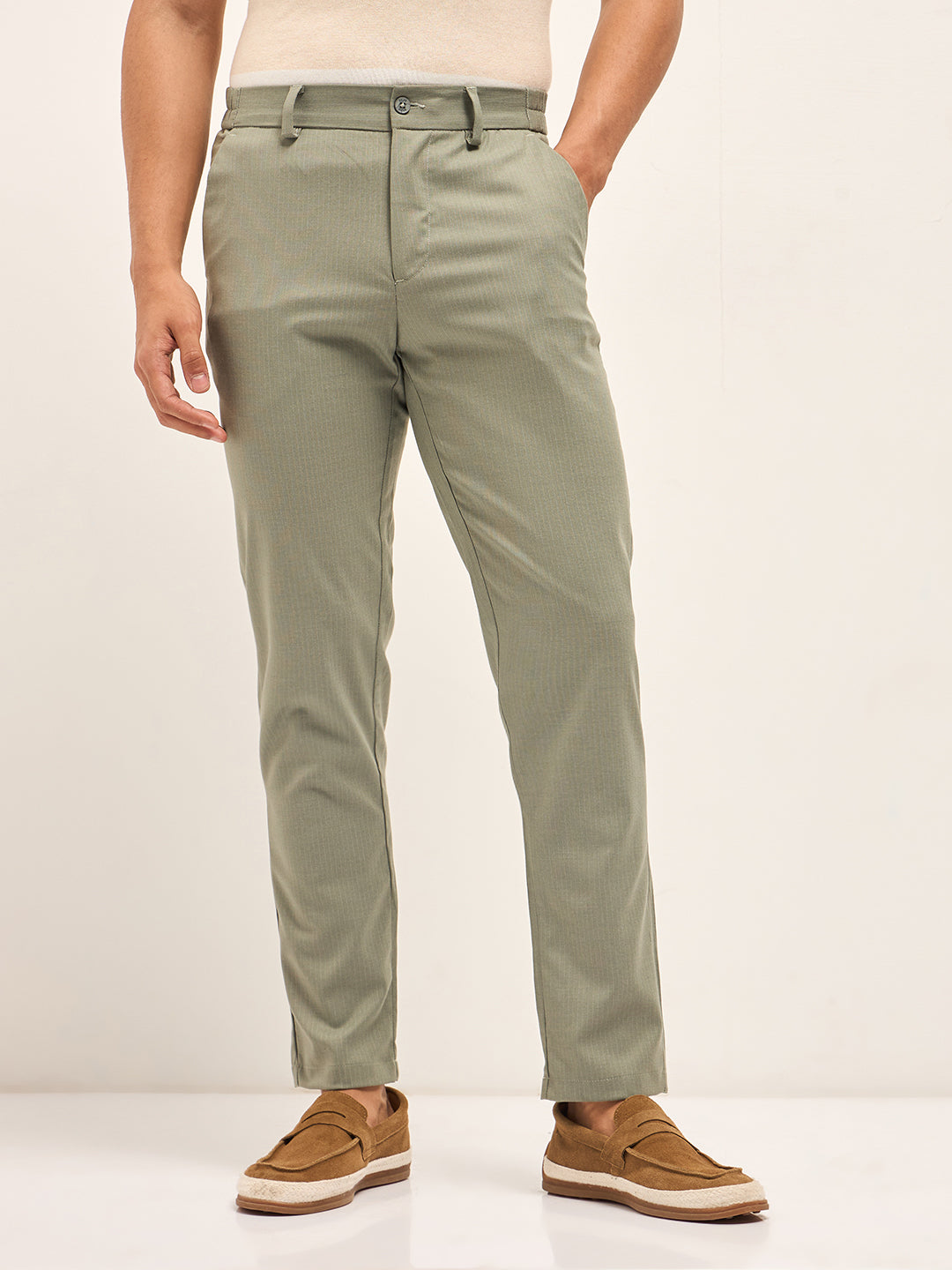 Men Green Slim Fit Formal Trousers