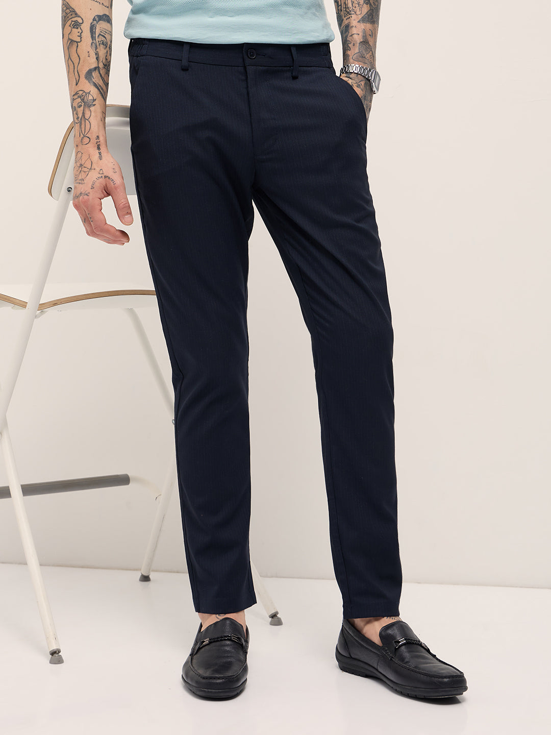 Men Blue Slim Fit Formal Trousers
