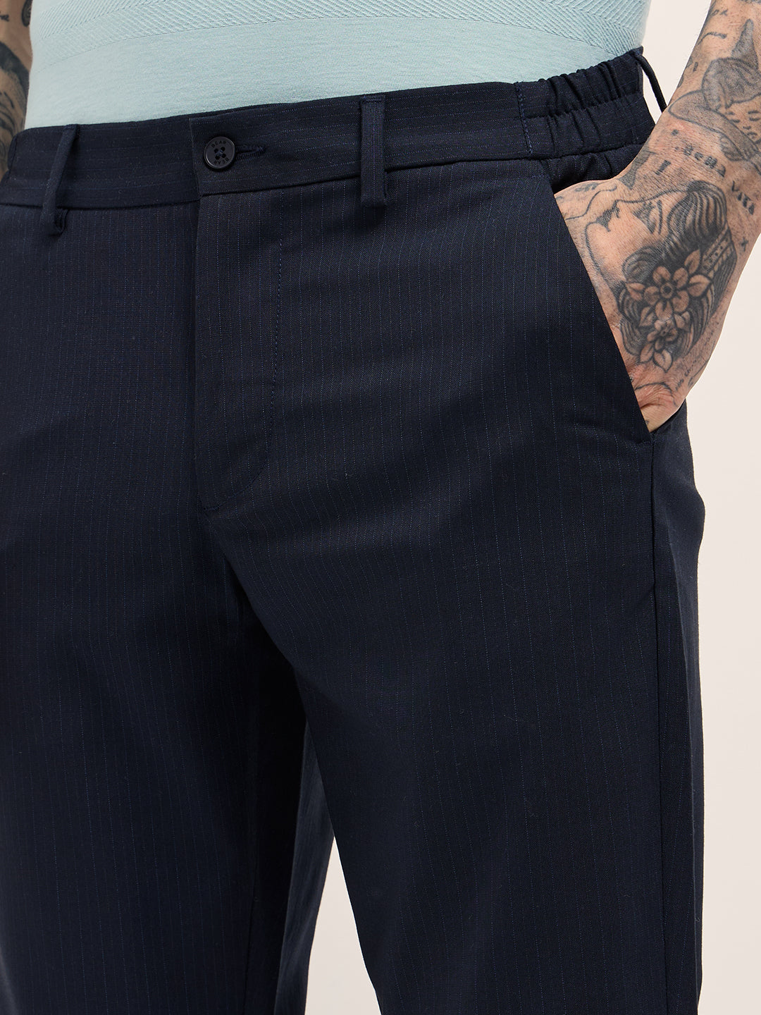Men Blue Slim Fit Formal Trousers