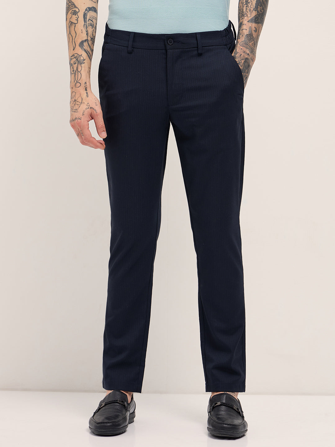 Men Blue Slim Fit Formal Trousers